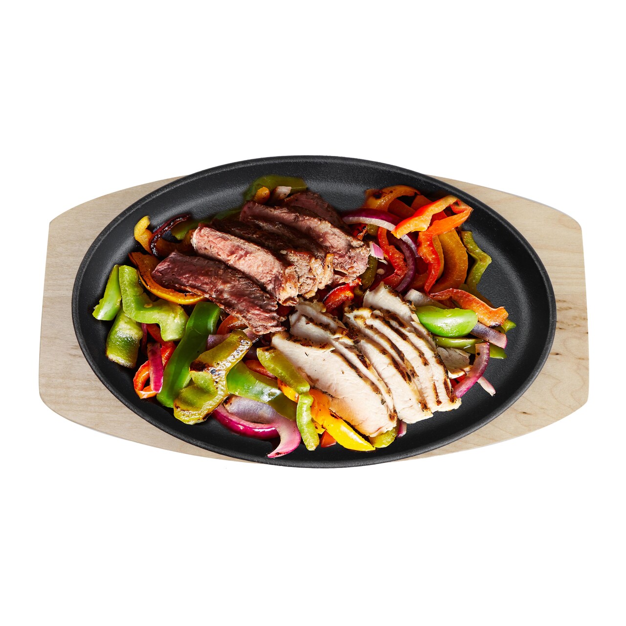 Lot45 Cast Iron Fajita Sizzling Pan - 10in Sizzling Plate with Wooden Base